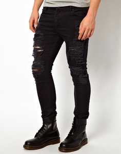 Супероблегающие рваные джинсы ASOS - Черный