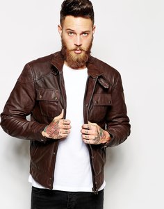 Кожаная куртка с нагрудным карманом ASOS - Коричневый