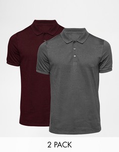 2 трикотажных поло (серое/бордовое) ASOS -