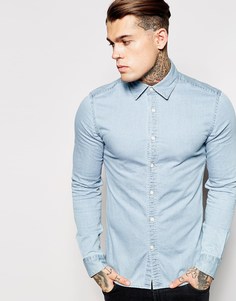 Выбеленная джинсовая рубашка скинни с длинными рукавами ASOS - Выбеленный