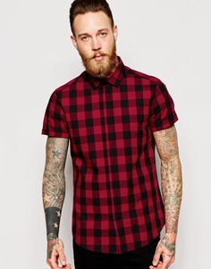 Рубашка с короткими рукавами в клетку ASOS - Красный