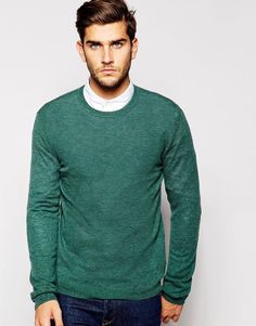Джемпер из мериносовой шерсти с круглым вырезом ASOS - Зеленый меланж