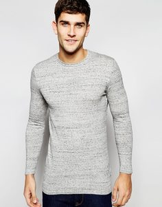 Удлиненный хлопковый джемпер с круглым вырезом ASOS - Speckle light grey