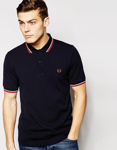 Футболка узкого кроя с контрастной отделкой полосками Fred Perry - Темно-синий