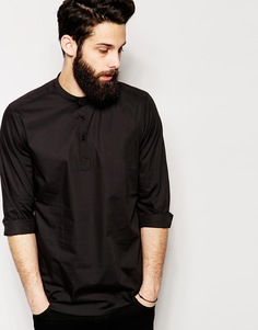 Рубашка с длинными рукавами и планкой длиной 3/4 ASOS - Черный