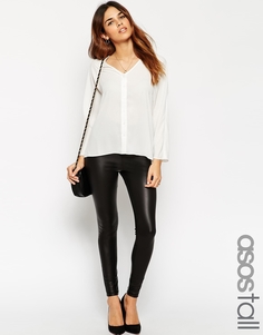 Леггинсы из искусственной кожи с эластичной талией ASOS TALL - Черный