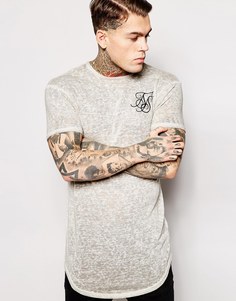 Длинная футболка с выжженным принтом и закругленной кромкой SikSilk - Белый