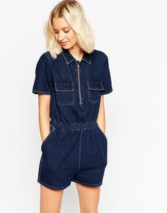 Джинсовый комбинезон с топом-футболкой на молнии ASOS - Синий