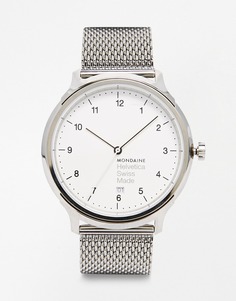 Часы с сетчатым браслетом Mondaine Helvetica - Серебряный