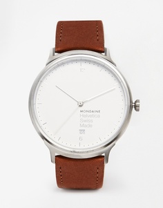 Часы с кожаным ремешком Mondaine Helvetica - Коричневый