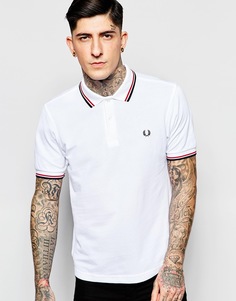 Белое поло слим с двойной окантовкой Fred Perry - Белый