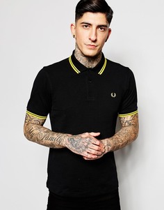 Черное поло слим с двойной окантовкой Fred Perry - Черный