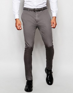 Супероблегающие брюки в строгом стиле из хлопкового сатина ASOS - Серый