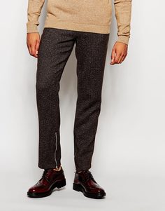 Строгие брюки слим в елочку с молниями ASOS - Коричневый