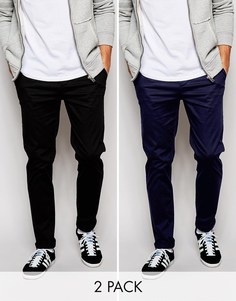 2 пары брюк чиносов (черные/темно‑синие) ASOS -