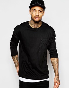 Двухслойный лонгслив с большим карманом ASOS - Черный
