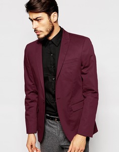 Хлопковый зауженный блейзер ASOS - Burgundy