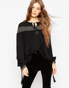 Блузка в стиле 70-х с золотистой вышивкой ASOS Ultimate - Черный