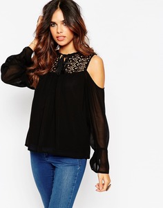 Кружевной топ с открытыми плечами ASOS - Черный