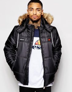 Дутая куртка с искусственным мехом на капюшоне Ellesse - Черный