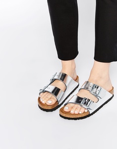 Сандалии цвета металлик Birkenstock Arizona - Серебристый металлик