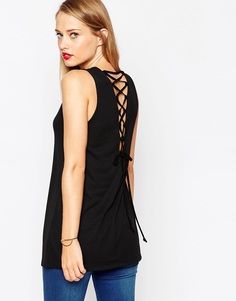 Длинный топ из крепа со шнуровкой на спинке ASOS - Черный