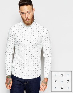 Рубашка скинни с длинными рукавами и геометрическим принтом ASOS - Белый