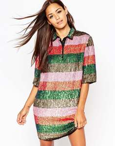 Платье-футболка в полоску из пайеток ASOS Premium - Мульти