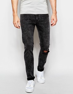 Черные облегающие джинсы с дыркой на колене Cheap Monday - Черный