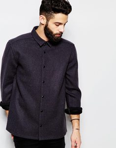 Твидовая рубашка навыпуск с карманами и длинными рукавами ASOS - Темно-синий
