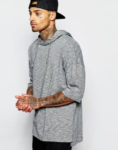 Меланжевая удлиненная oversize‑футболка асимметричной длины ASOS - Серый
