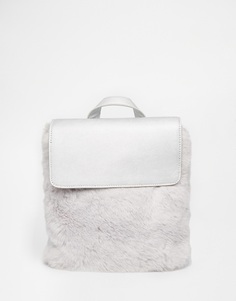 Серебристый рюкзак с отделкой из искусственного меха Skinnydip - Серебряный