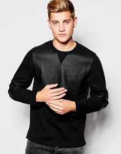 Свитшот со вставкой из искусственной кожи Jack &amp; Jones - Черный