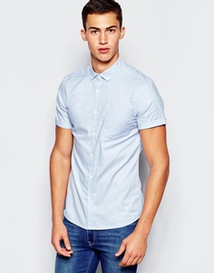 Зауженная оксфордская рубашка с короткими рукавами New Look - Синий Asos