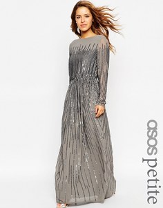 Платье макси с длинными рукавами и пайетками ASOS PETITE - Серый