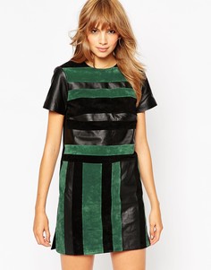 Платье-футболка из кожи и замши ASOS