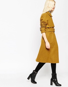 Шерстяное пальто с элементами тренча ASOS - Желтый
