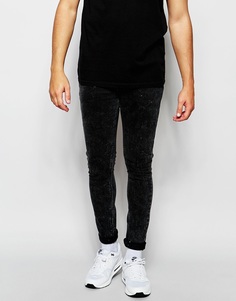 Черные супероблегающие джинсы с эффектом кислотной стирки ASOS - Выбеленный черный