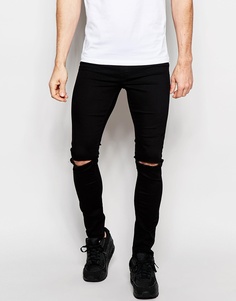 Черные джинсовые меггинсы с рваными коленями ASOS - Черный