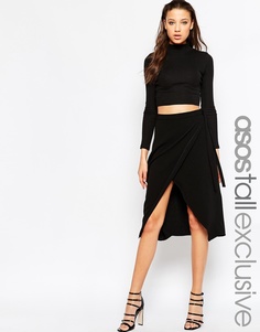 Юбка миди с запахом ASOS TALL - Черный
