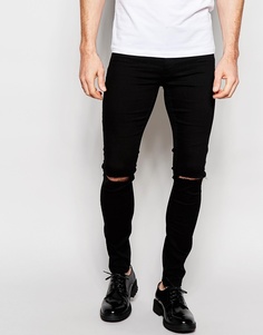 Черные рваные джинсы с покрытием ASOS - Черный