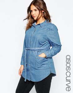 Джинсовая рубашка с поясом ASOS CURVE - Синий