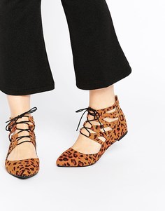 Балетки со шнуровкой ASOS LEVEL UP - Leopard