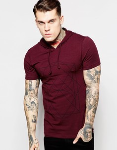 Облегающая футболка с капюшоном и геометрическим принтом ASOS - Темно-бордовый