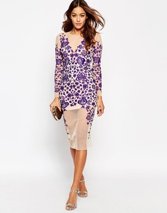 Облегающее платье миди с кружевной отделкой и вышивкой ASOS - Фиолетовый