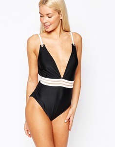 Слитный купальник с глубоким V‑образным вырезом Missguided