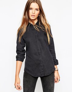 Черная джинсовая рубашка с остроконечным воротником ASOS - Выбеленный черный
