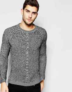 Джемпер шевронной вязки с круглым вырезом ASOS - Черный меланжевый