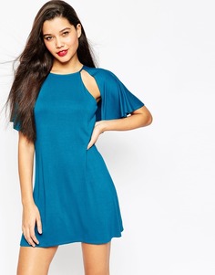 Платье мини с короткими рукавами в стиле кейп ASOS - Сине-зеленый