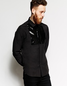 Рубашка с отделкой пайетками и длинными рукавами ASOS Black - Черный